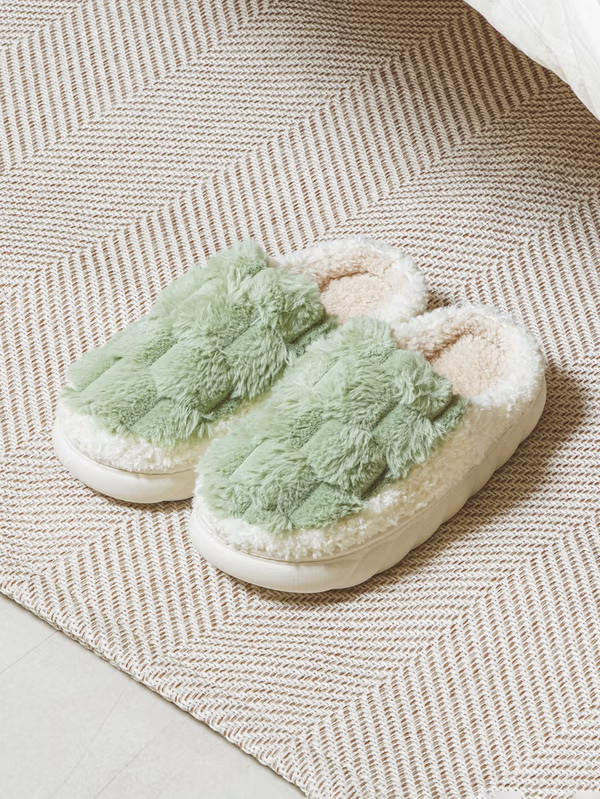 韓國 DAISO - 舒適格子居家拖鞋 綠色♡鞋子