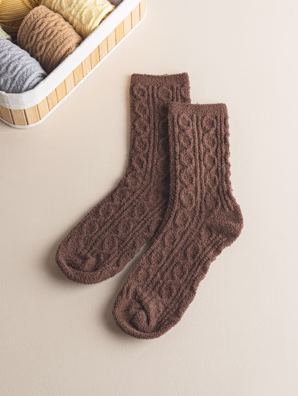 韓國 DAISO - 女性針織睡襪棕色♡襪子