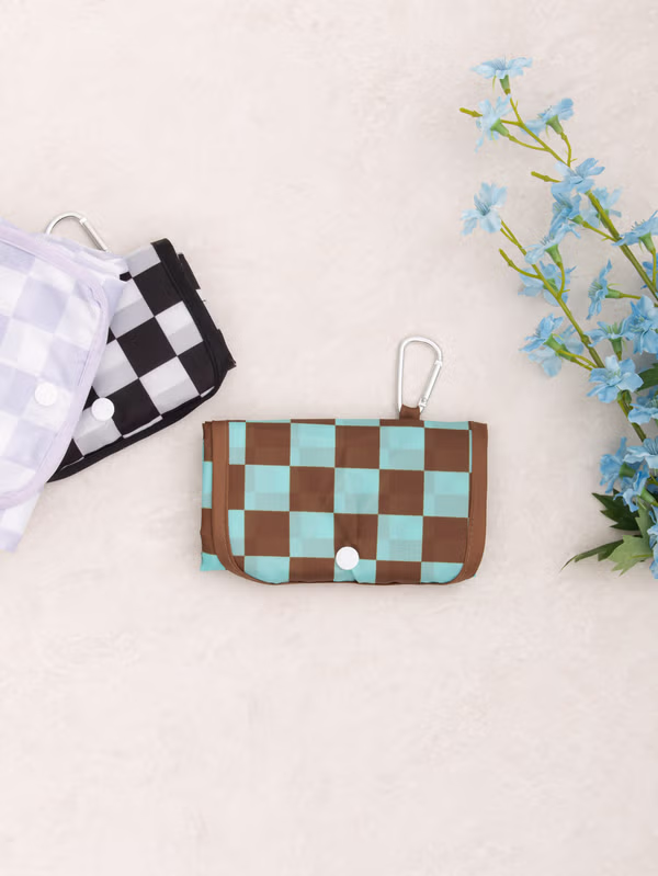 韓國 DAISO - 棋盤格圖案摺疊市場袋♡包包