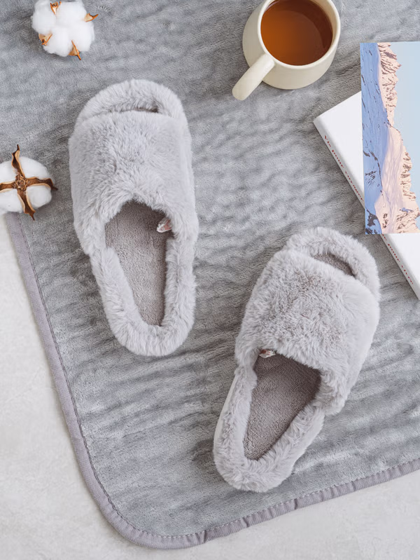 韓國 DAISO - 舒適毛絨居家拖鞋 灰色♡鞋子