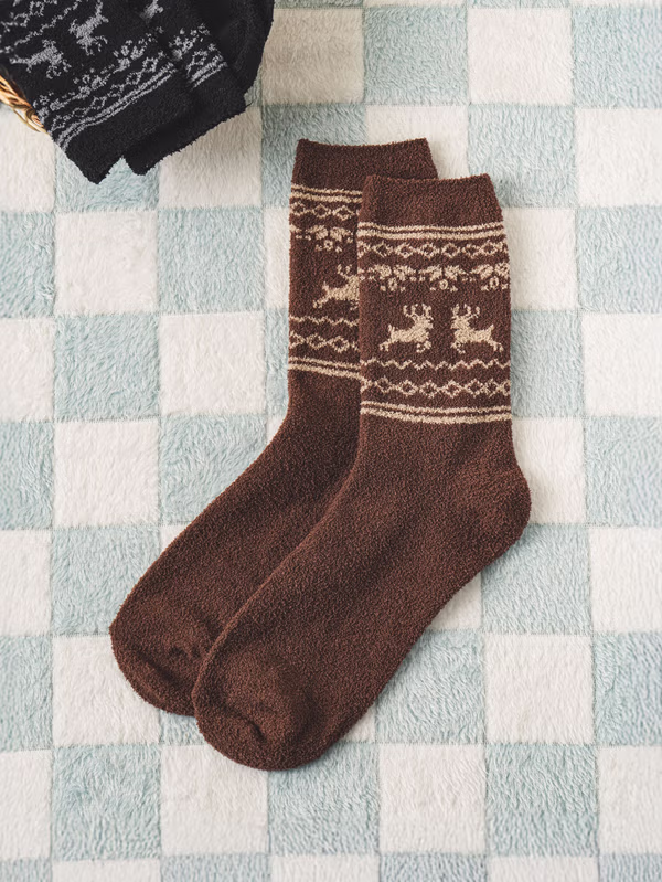 韓國 DAISO - 男士北歐點綴睡襪 棕色♡襪子
