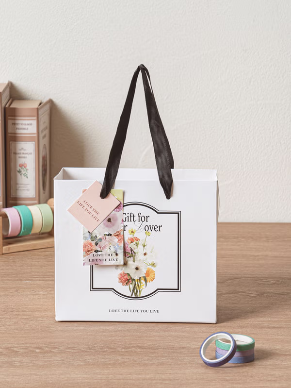 韓國 DAISO - 花卉設計標籤購物袋♡包裝材料