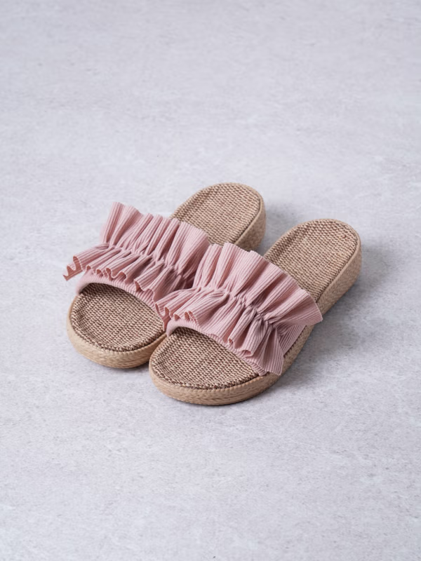 韓國 DAISO - 波浪型舒適亞麻拖鞋♡鞋子