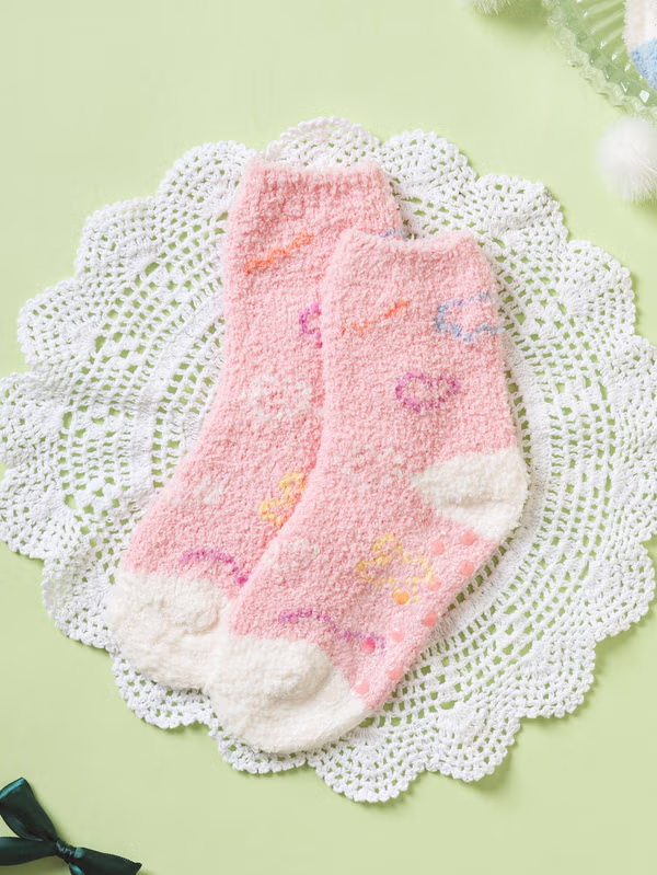 韓國 DAISO - 兒童79歲用圖案睡襪 粉紅色♡襪子