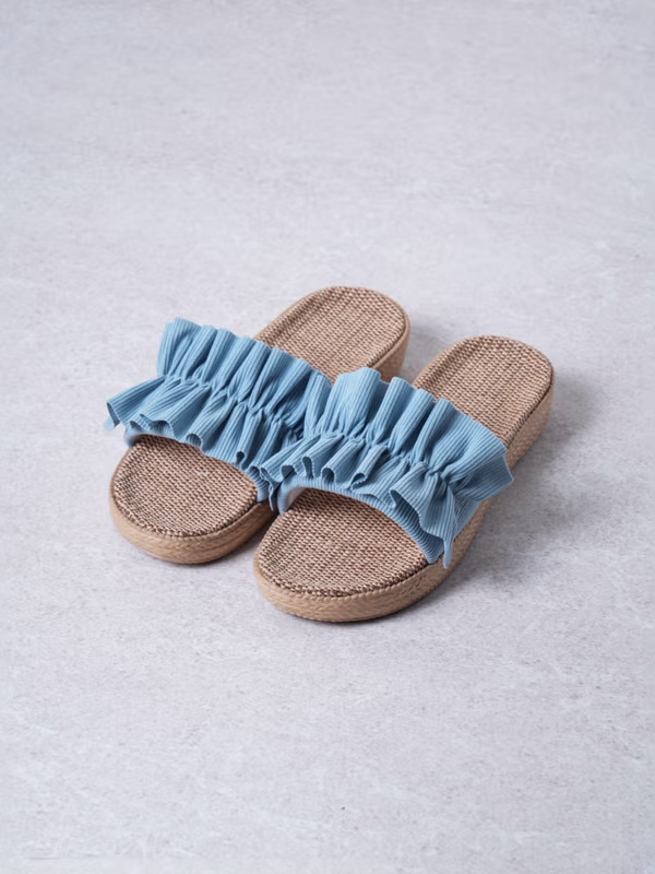 韓國 DAISO - 波浪型舒適亞麻拖鞋♡鞋子