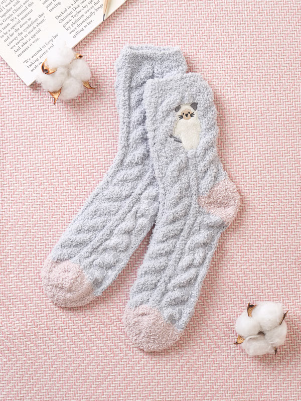 韓國 DAISO - 麻花睡眠襪 藍色♡襪子