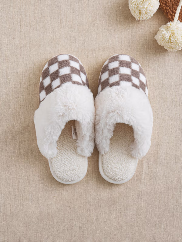 韓國 DAISO - 格紋毛絨居家拖鞋♡鞋子