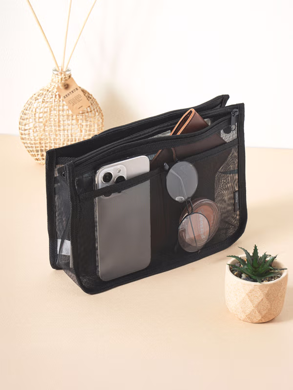 韓國 DAISO - 網眼內托特包 黑色♡包包