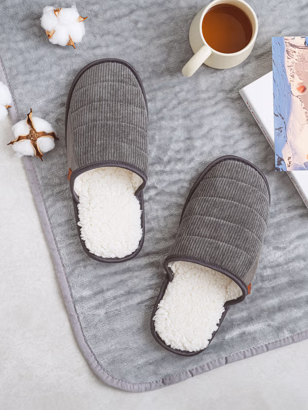 韓國 DAISO - 舒適絨毛絨居家拖鞋 灰色♡鞋子