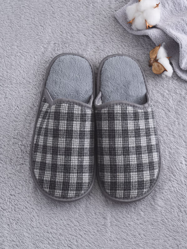 韓國 DAISO - 彈性格子室內拖鞋 灰色♡鞋子