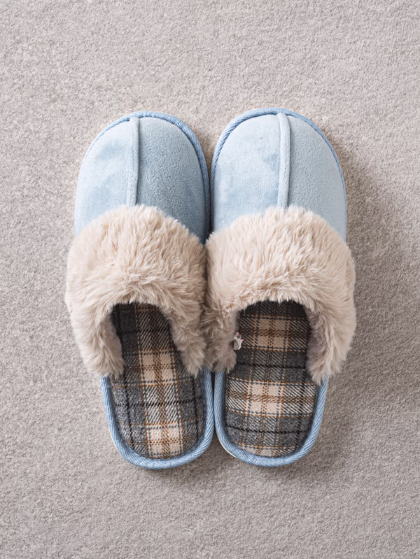 韓國 DAISO - 毛絨格子室內拖鞋♡鞋子