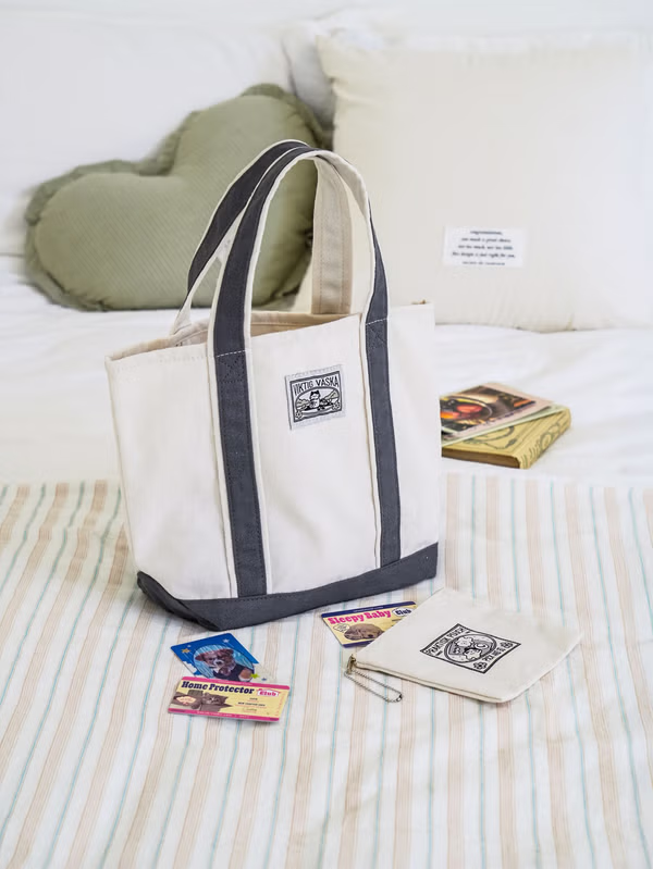 韓國 DAISO - 口袋系列帆布手提袋 灰色♡包包