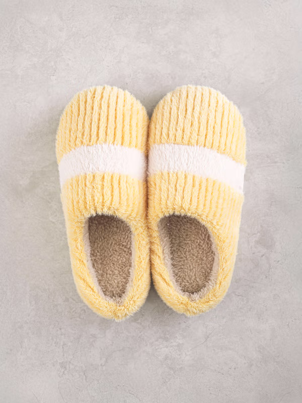 韓國 DAISO - 舒適條紋居家拖鞋 黃色♡鞋子