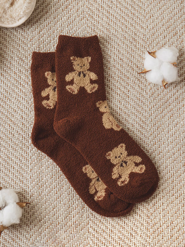 韓國 DAISO - 小熊睡眠襪棕色♡襪子