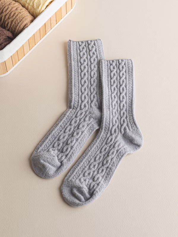 韓國 DAISO - 無壓力麻花睡眠襪 灰色♡襪子