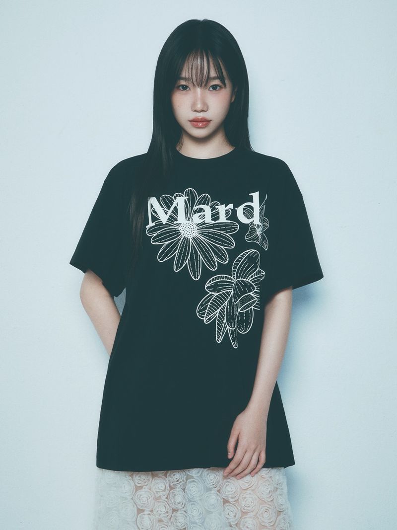 韓國 Mardi Mercredi - [EXCLUSIVE] UNISEX TSHIRT TRIPLE FLOWER_BLACK IVORY 