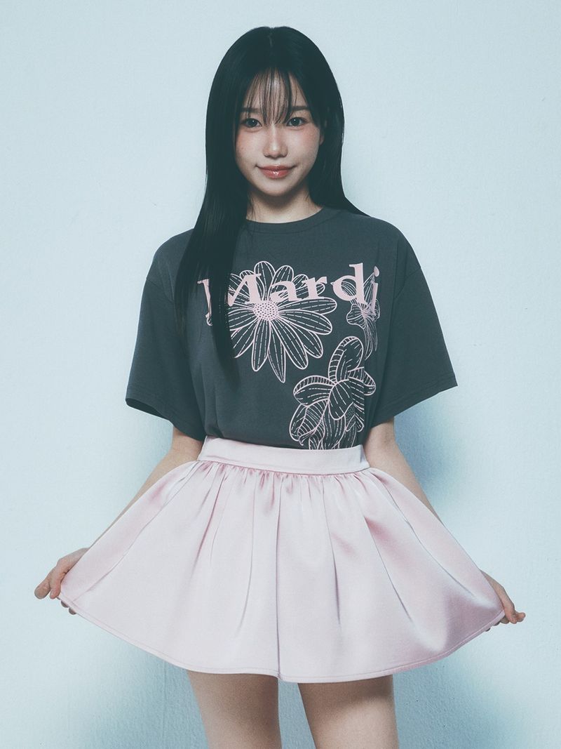 韓國 Mardi Mercredi - [EXCLUSIVE] TSHIRT TRIPLE FLOWER_CHARCOAL PINK 