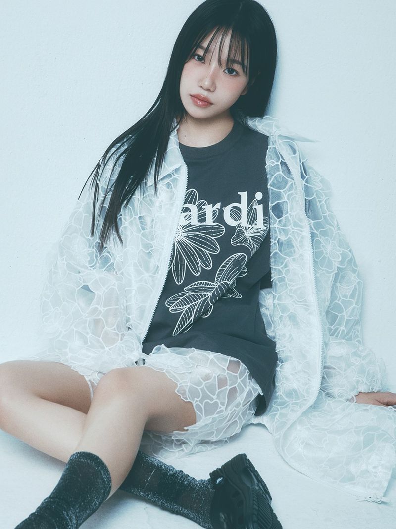 韓國 Mardi Mercredi - [EXCLUSIVE] UNISEX TSHIRT TRIPLE FLOWER_CHARCOAL IVORY