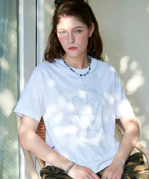 韓國 CPGN STUDIO Glitter Heart CROP Short Sleeve T-shirt White