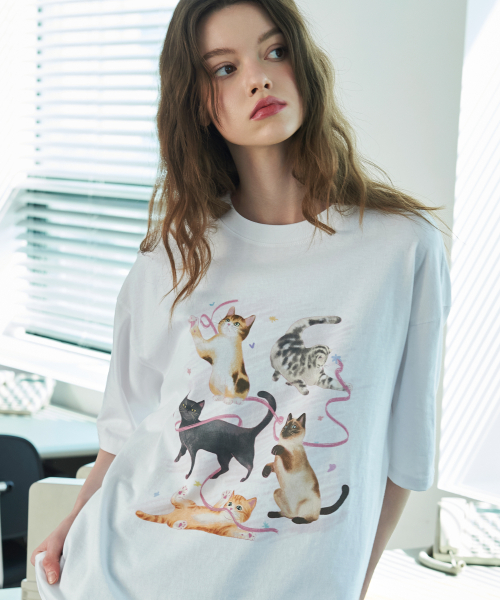 韓國 CPGN STUDIO DTP Crayon Cat Short Sleeve T-shirt White