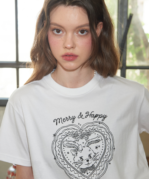 韓國 CPGN STUDIO Merry Happy Crop Tee White