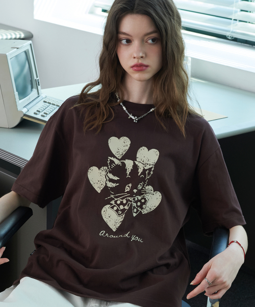 韓國 CPGN STUDIO Heart Luna Short Sleeve T-shirt Brown