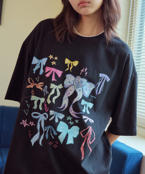 韓國 CPGN STUDIO DTP Fancy Ribbon Short Sleeve T-shirt Black