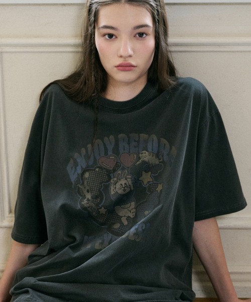 韓國 CPGN STUDIO Explore Bunny Pigment Short Sleeve T-Shirt Smoke Black