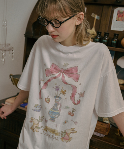 韓國 CPGN STUDIO DTP Ribbon Flower Short Sleeve T-shirt White