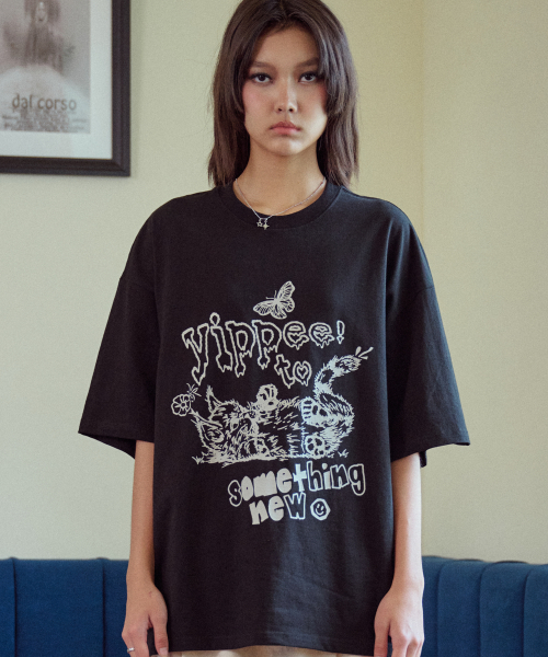韓國 CPGN STUDIO Yeppi Cat Short Sleeve T-shirt Black
