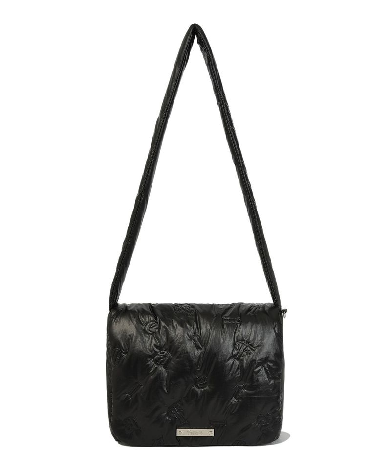 ［韓國限時優惠！］FALLETT - 字母綴飾翻蓋斜挎包黑色