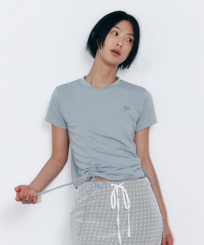 ［韓國限時優惠！］FALLETT - 不對稱皺褶上衣天藍色