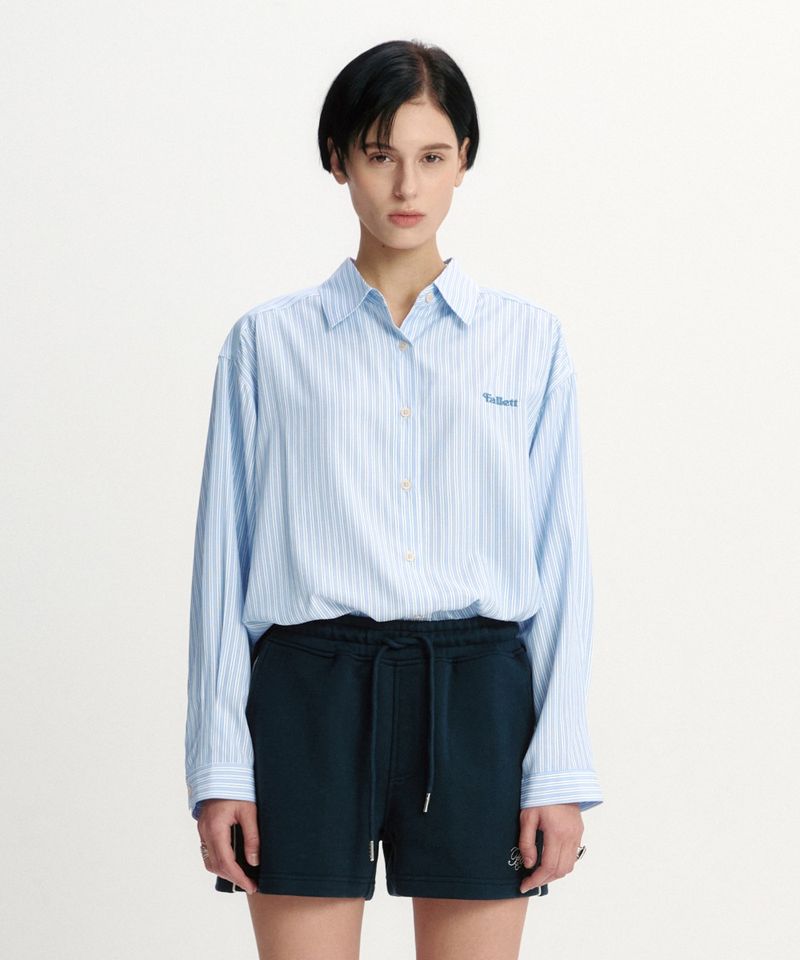 ［韓國限時優惠！］FALLETT - 小故事標誌條紋襯衫天藍色