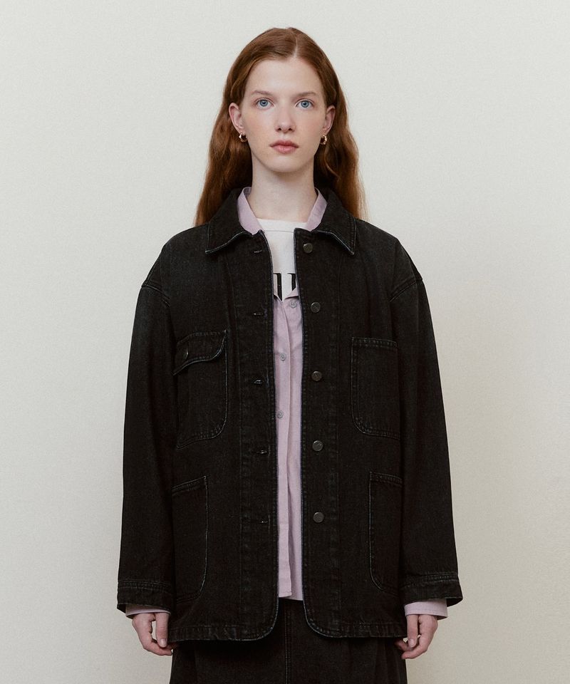 ［韓國限時優惠！］FALLETT - 牛仔工作夾克黑色