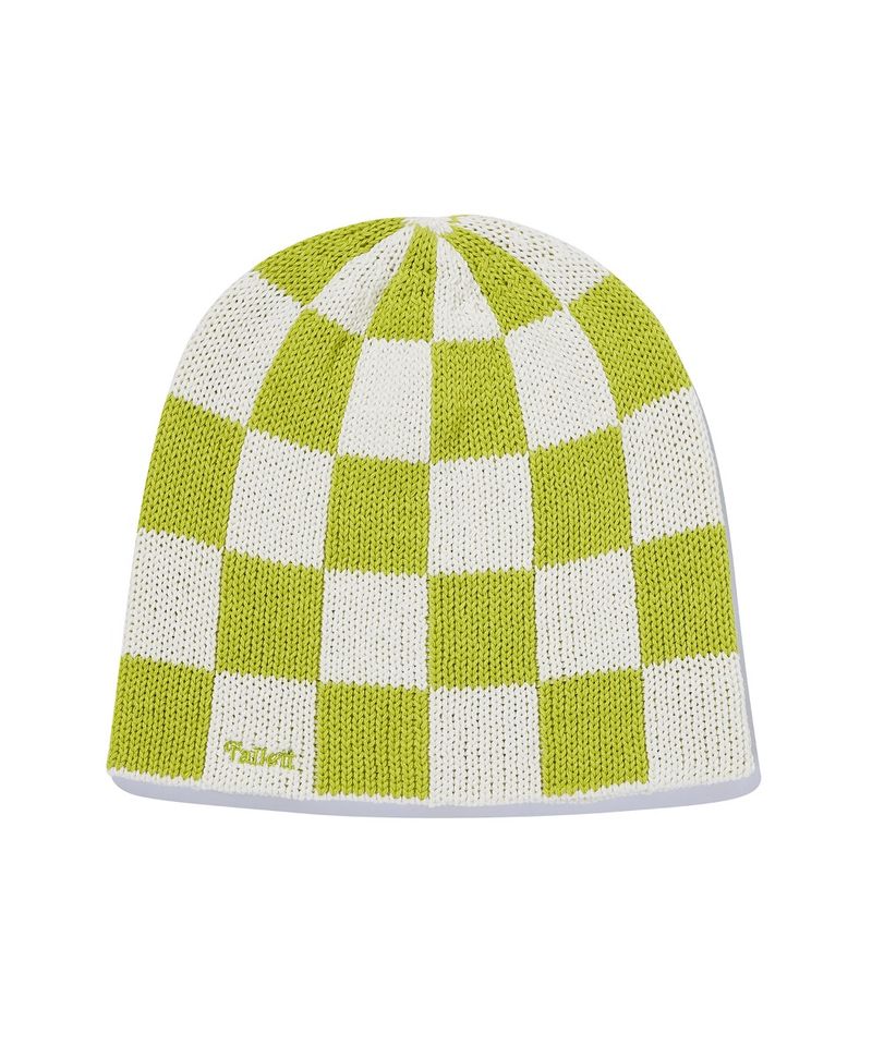［韓國限時優惠！］FALLETT - 棋盤格夏季針織帽萊姆色