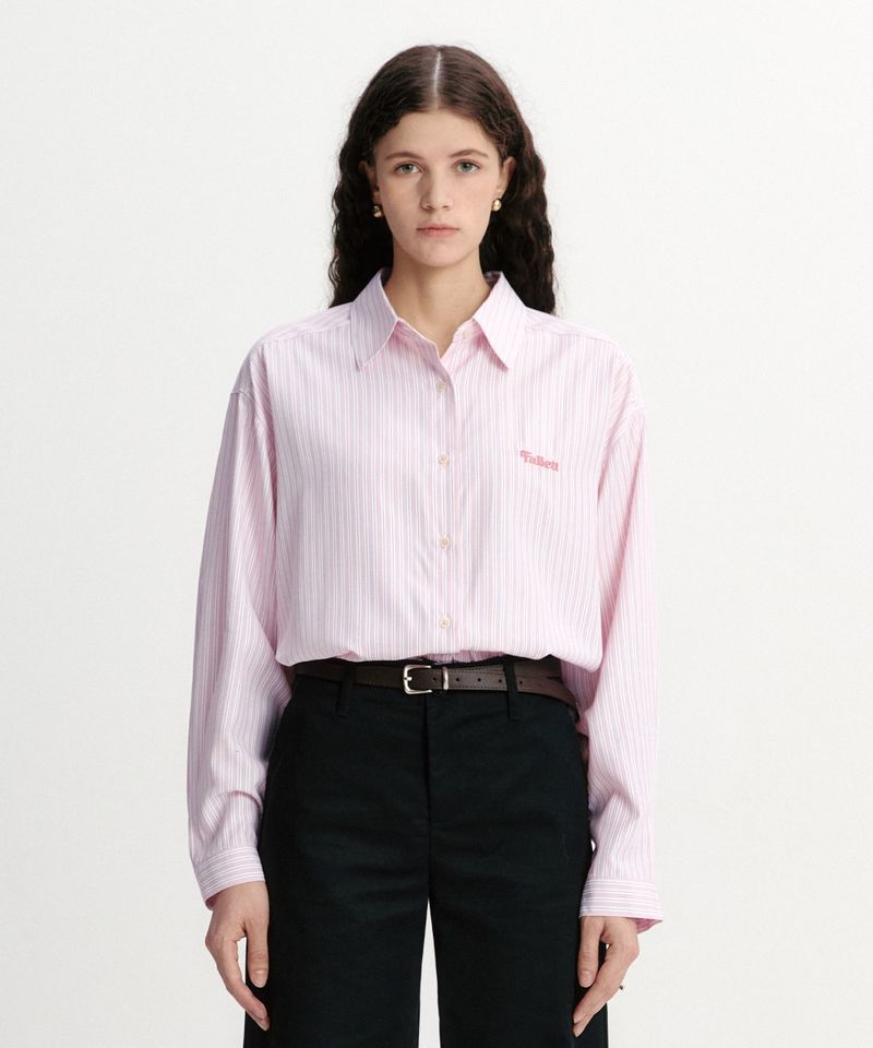 ［韓國限時優惠！］FALLETT - 小故事標誌條紋襯衫粉紅色