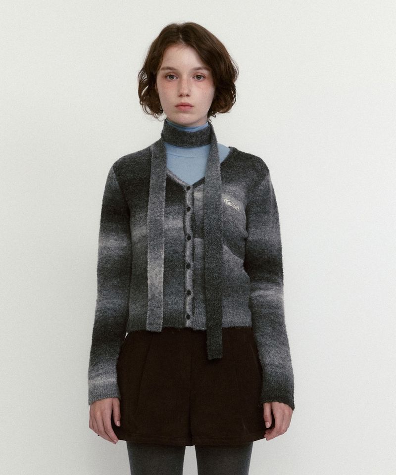 ［韓國限時優惠！］FALLETT - 漸變條紋針織開衫炭色