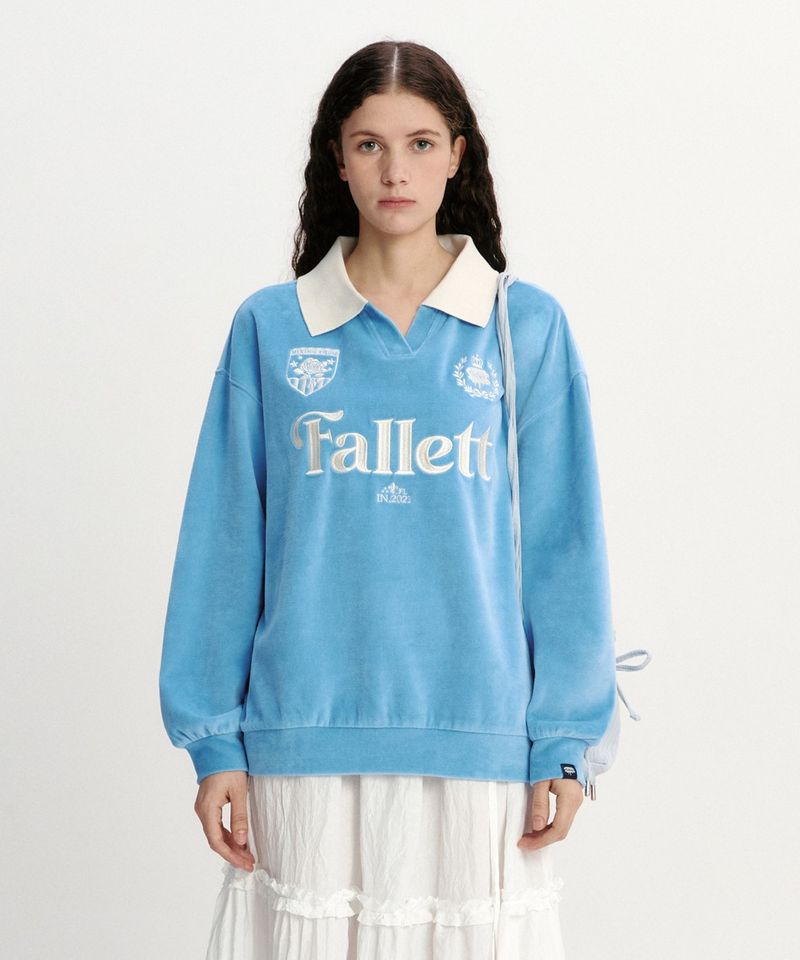 ［韓國限時優惠！］FALLETT - 天藍色絨面翻領衛衣