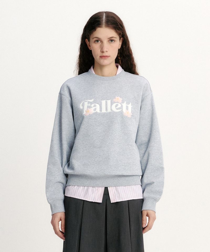 ［韓國限時優惠！］FALLETT - 迷你絨毛花卉長袖T恤灰色