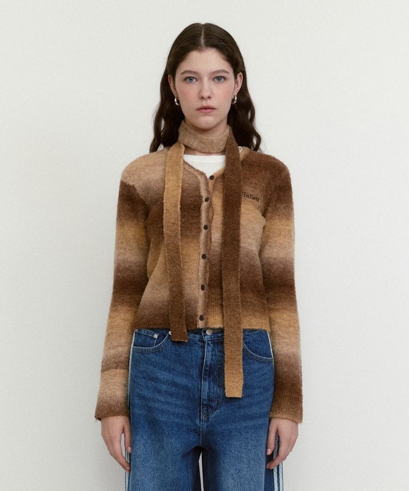 ［韓國限時優惠！］FALLETT - 漸變條紋針織開衫棕色