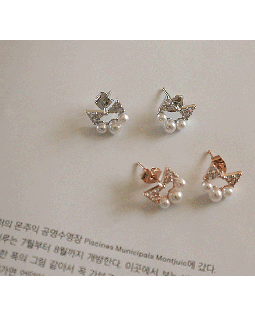 leelin - [아틀리에 레이 리본 진주큐빅 이어링 ]♡韓國女裝耳環