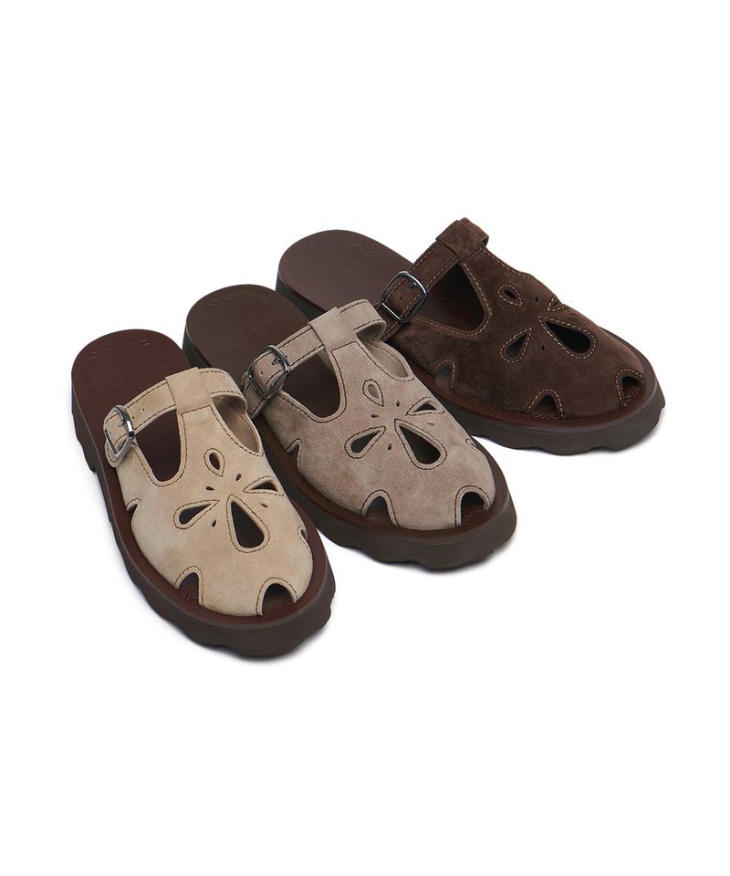 韓國 rockfish-weatherwear - PETAL CUTOUT SLIPPERS(SUEDE) - 3 colors