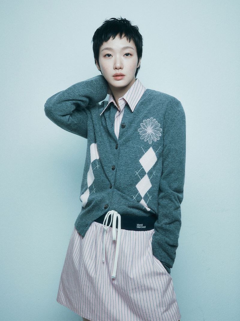 Mardi Mercredi - CASHMERE BLENDED CARDIGAN ROUND NECK ARGYLE_DEEPGREY PINK