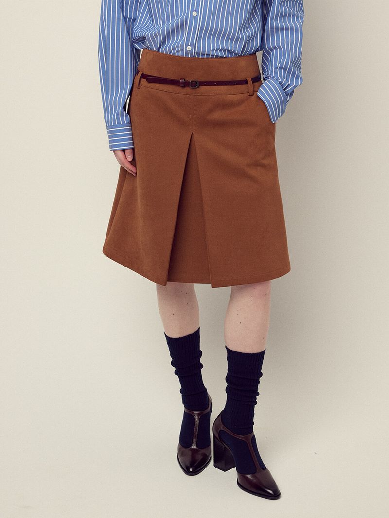 Mardi Mercredi - SUEDE A LINE MIDI SKIRT_CAMEL