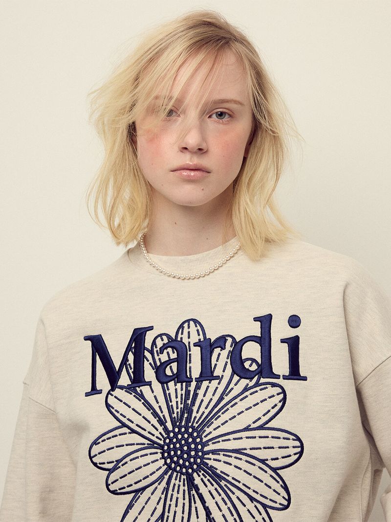 Mardi Mercredi - SWEATSHIRT FLOWERMARDI NEEDLEWORK_OATMEAL NAVY