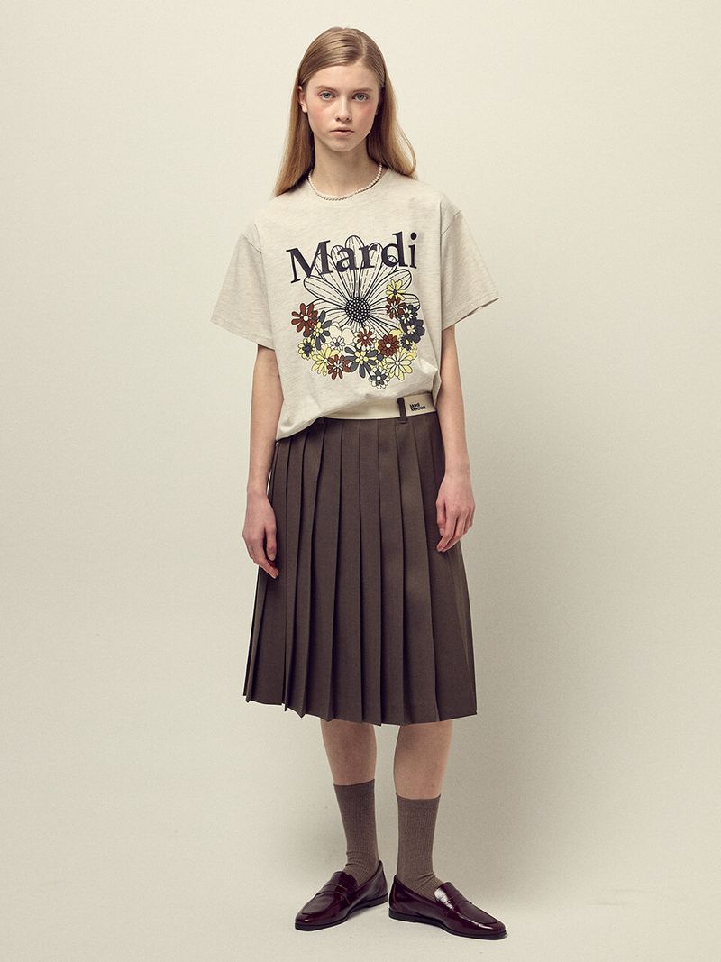 Mardi Mercredi - WOOL PLEATED MIDI SKIRT CONTRAST WAISTBAND_BROWN