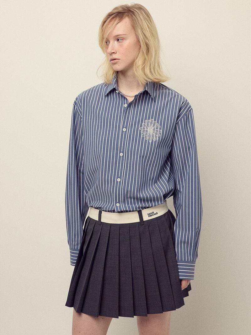 Mardi Mercredi - WOOL PLEATED MINI SKIRT CONTRAST WAISTBAND_CHARCOAL