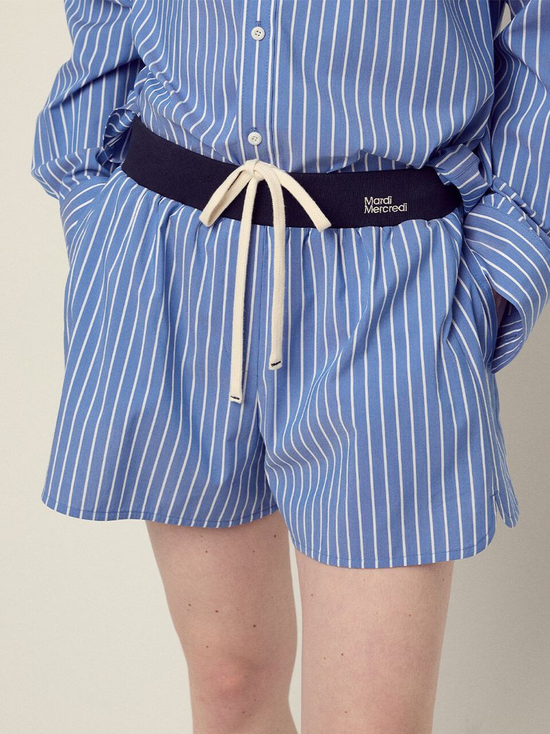 Mardi Mercredi - COTTON SHORTS STRIPE CONTRAST WAISTBAND_BLUE