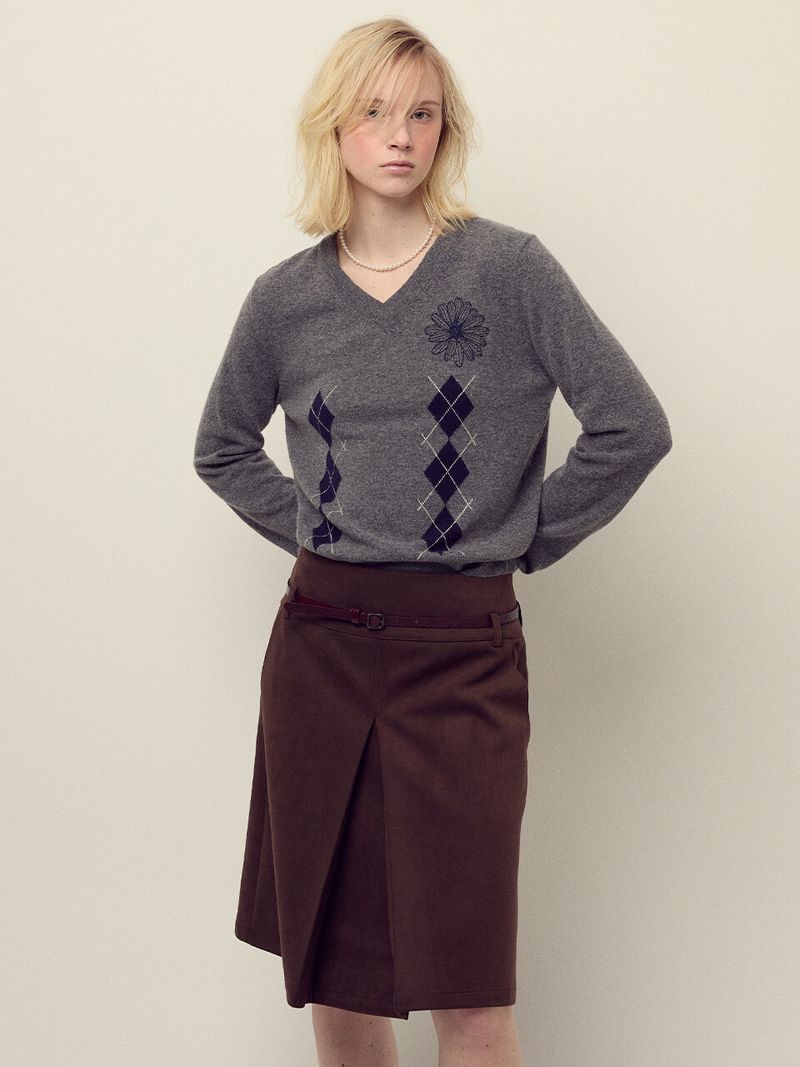 Mardi Mercredi - SUEDE A LINE MIDI SKIRT_BROWN