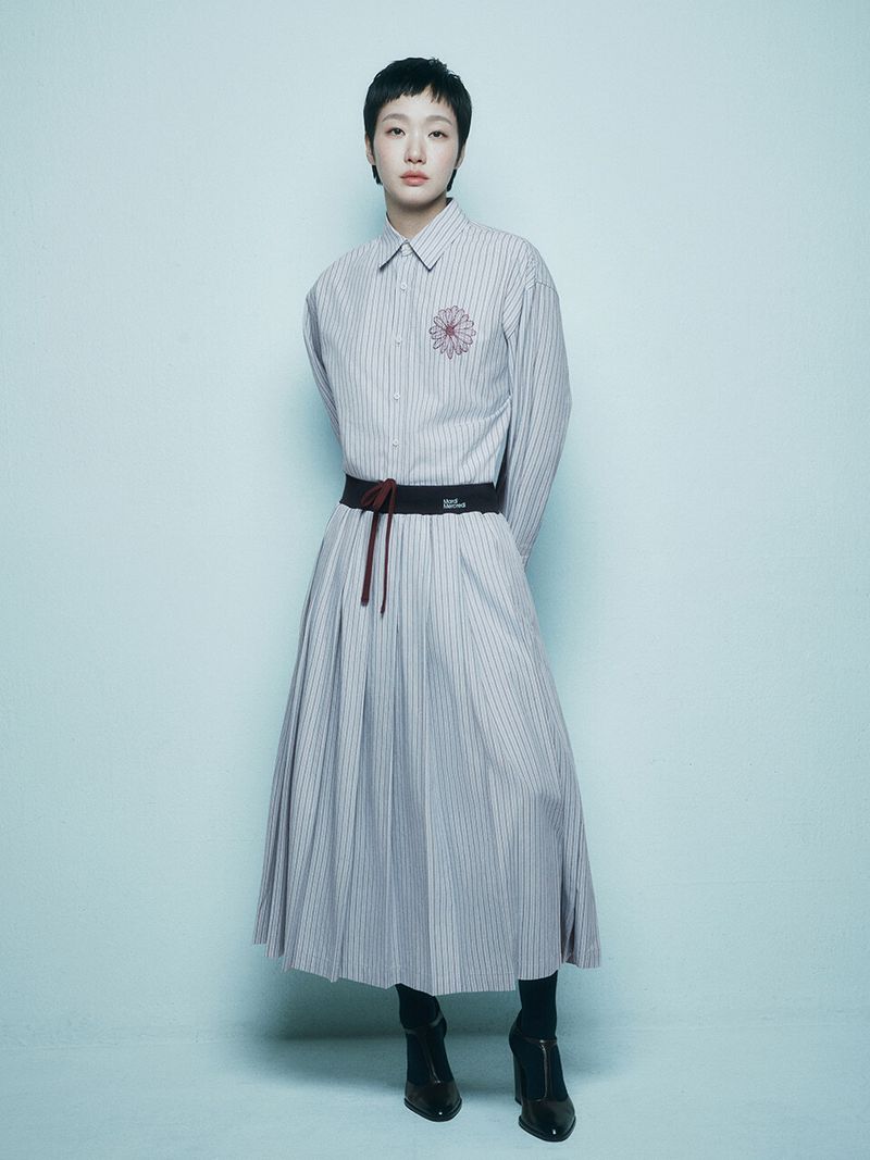 Mardi Mercredi - COTTON PLEATED MAXI SKIRT STRIPE_BLUE